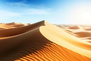 le sable dunes dans désert paysage avec bleu ciel. génératif ai photo