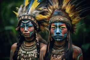 portrait de indigène tribu femme. originaire de américain personnes. génératif ai photo