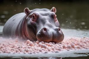 narcos hippopotame reniflement dans blanc poudre étang patron colombien concessionnaires Contexte illustration génératif ai photo