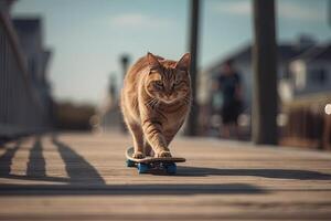 chat faire de la planche à roulettes sur promenade illustration génératif ai photo