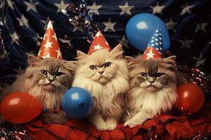 chats célébrer américain indépendance journée 4e Quatrième juillet Etats-Unis illustration génératif ai photo