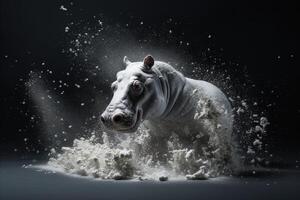 narcos hippopotame dans blanc poudre étang patron colombien concessionnaires Contexte illustration génératif ai photo