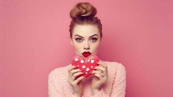 fille avec cœur forme biscuit. illustration ai génératif photo