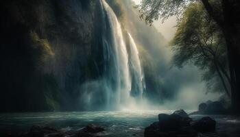 majestueux Montagne paysage avec écoulement l'eau et flou mouvement généré par ai photo