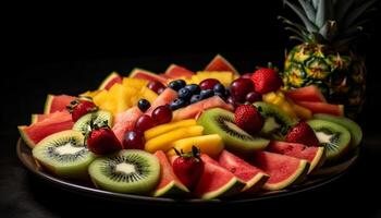 vibrant fruit salade avec multi coloré baies et juteux agrumes tranches généré par ai photo