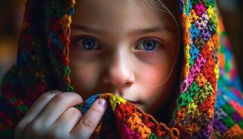 souriant les filles dans traditionnel Vêtements tricoter coloré fait maison hiver mode généré par ai photo