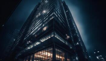futuriste gratte-ciel reflète ville la vie dans moderne financier district à crépuscule généré par ai photo