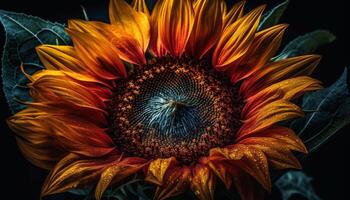 vibrant tournesol pétale, Jaune et multi coloré, sur foncé Contexte généré par ai photo