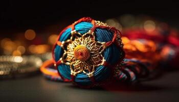 vibrant Indien bracelet avec fleuri perle et gemme conception généré par ai photo
