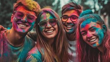 une joyeux, coloré fête de unité et relation amicale en plein air généré par ai photo