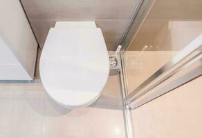 blanc toilette dans verre enceinte. photo