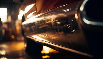 brillant ancien voiture phares éclairer flou ville vie nocturne mouvement généré par ai photo