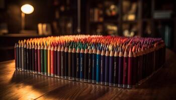 une grand groupe de objets dans une ligne, vibrant couleurs généré par ai photo