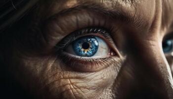 souriant Jeune adulte femme avec bleu yeux regarder à caméra généré par ai photo