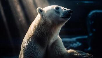 mignonne Arctique mammifère avec fourrure regards à caméra sous-marin généré par ai photo