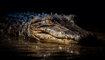 grand crocodile dans le sauvage, dangereux avec tranchant les dents et agression généré par ai photo