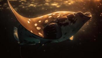 fantaisie tortue lévite dans sous-marin galaxie, entouré par coloré mer la vie généré par ai photo