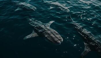 majestueux aquatique mammifère nage dans bleu tropical climat, en danger espèce généré par ai photo