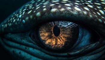 effrayant reptile œil en train de regarder dans abstrait bleu portrait modèle généré par ai photo