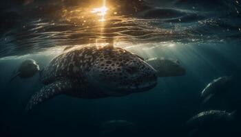 majestueux mer tortue nager dans le bleu sous-marin paysage généré par ai photo