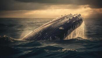 majestueux mammifère violations le surface, une Stupéfiant paysage marin aventure généré par ai photo