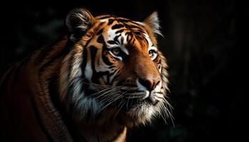 Bengale tigre en regardant, majestueux et dangereux, dans tropical forêt tropicale généré par ai photo