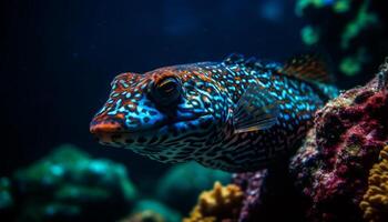 Pointé tortue nager dans multi coloré corail récif, Naturel beauté sous-marin généré par ai photo