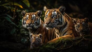 Bengale tigre en regardant, de face voir, agression, rayé fourrure, sélectif concentrer généré par ai photo