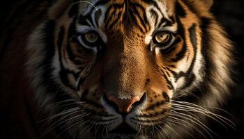 Bengale tigre regarder avec agression, majestueux beauté dans la nature généré par ai photo