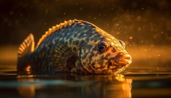 multi coloré poisson nager dans foncé récif, sous-marin beauté dans la nature généré par ai photo