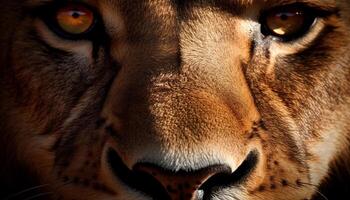 majestueux félin en regardant, proche en haut portrait de non domestiqué guépard dans savane généré par ai photo