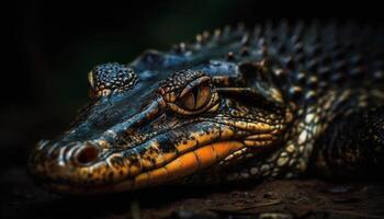 Pointé crocodile dans tropical forêt tropicale, danger cachette dans l'eau généré par ai photo