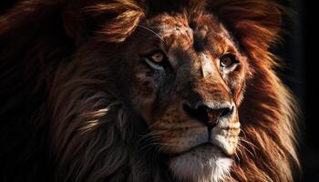 majestueux lionne en regardant, alerte dans le région sauvage, cache dans plaine vue généré par ai photo