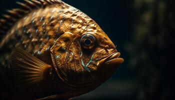 multi coloré eau salée poisson nager dans tropical récif, proche en haut portrait généré par ai photo