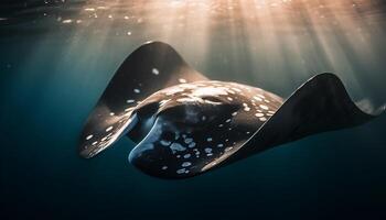 majestueux géant tortue nager dans Trois dimensionnel sous-marin aventure généré par ai photo