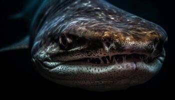 animal photo du visage proche en haut de une furieux reptile les dents sous-marin généré par ai