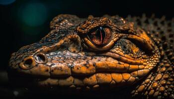 toxique reptile Jaune Balance à motifs dans le foncé marais l'eau généré par ai photo