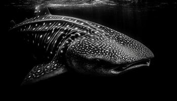 Pointé baleine requin nager dans récif, noir et blanc généré par ai photo