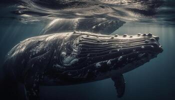 monochrome mer la vie lévitation géant tortue et majestueux dauphin au dessous de généré par ai photo