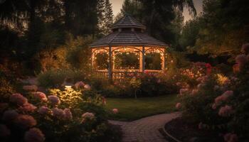 tranquille l'automne crépuscule illumine beauté dans la nature formel jardin généré par ai photo