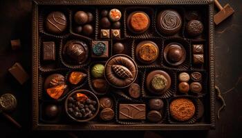 une gourmet Chocolat truffe collection, une sucré indulgence tentation généré par ai photo