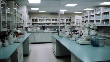moderne laboratoire équipement en cours d'analyse moléculaire structure de médical échantillons à l'intérieur génératif ai photo