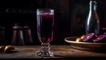 Frais fruit et du vin sur rustique table pour gourmet fête génératif ai photo