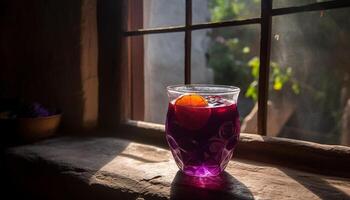 rafraîchissant cocktail sur en bois table avec Frais fruit et la glace généré par ai photo