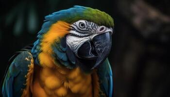 vibrant ara se percher sur bifurquer, plumes de multi coloré beauté généré par ai photo