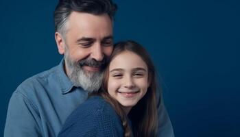 multi génération famille embrasse l'amour et unité dans studio portrait généré par ai photo