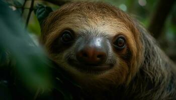 mignonne primate portrait maki à la recherche à caméra dans tropical forêt généré par ai photo