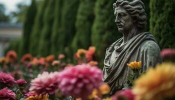 tranquille scène de vieux cimetière avec vert les plantes et pierres tombales généré par ai photo