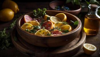 Frais biologique salade avec mûr agrumes fruit et en bonne santé Ingrédients généré par ai photo