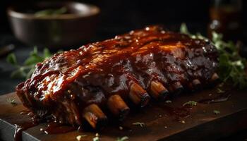 grillé Viande assiette avec sarriette sauce, prêt à manger et Frais généré par ai photo